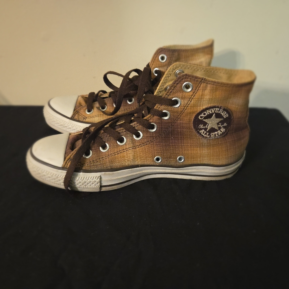 Converse Size 6.5 Chucks Tartan Frames Taylor All Star 112424 Braun - Picture 2 of 11